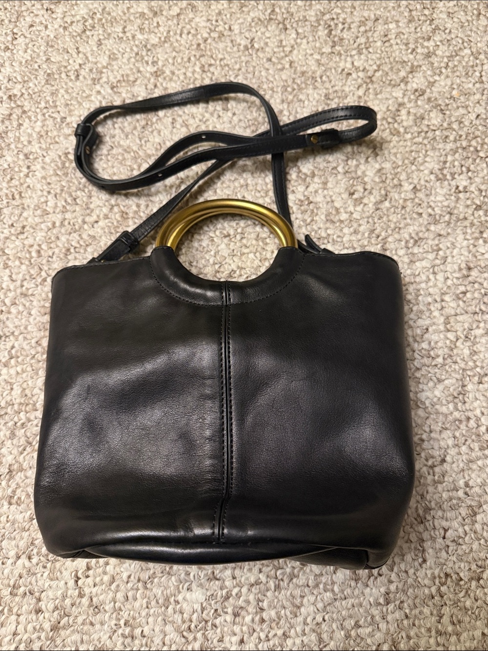 J crew Black Leather Crossbody Bag with Gold Ring Handle